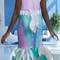 Ariel Mermaid Deluxe Costume Dress with Scaled Print and Flowing Fin Ruffles
